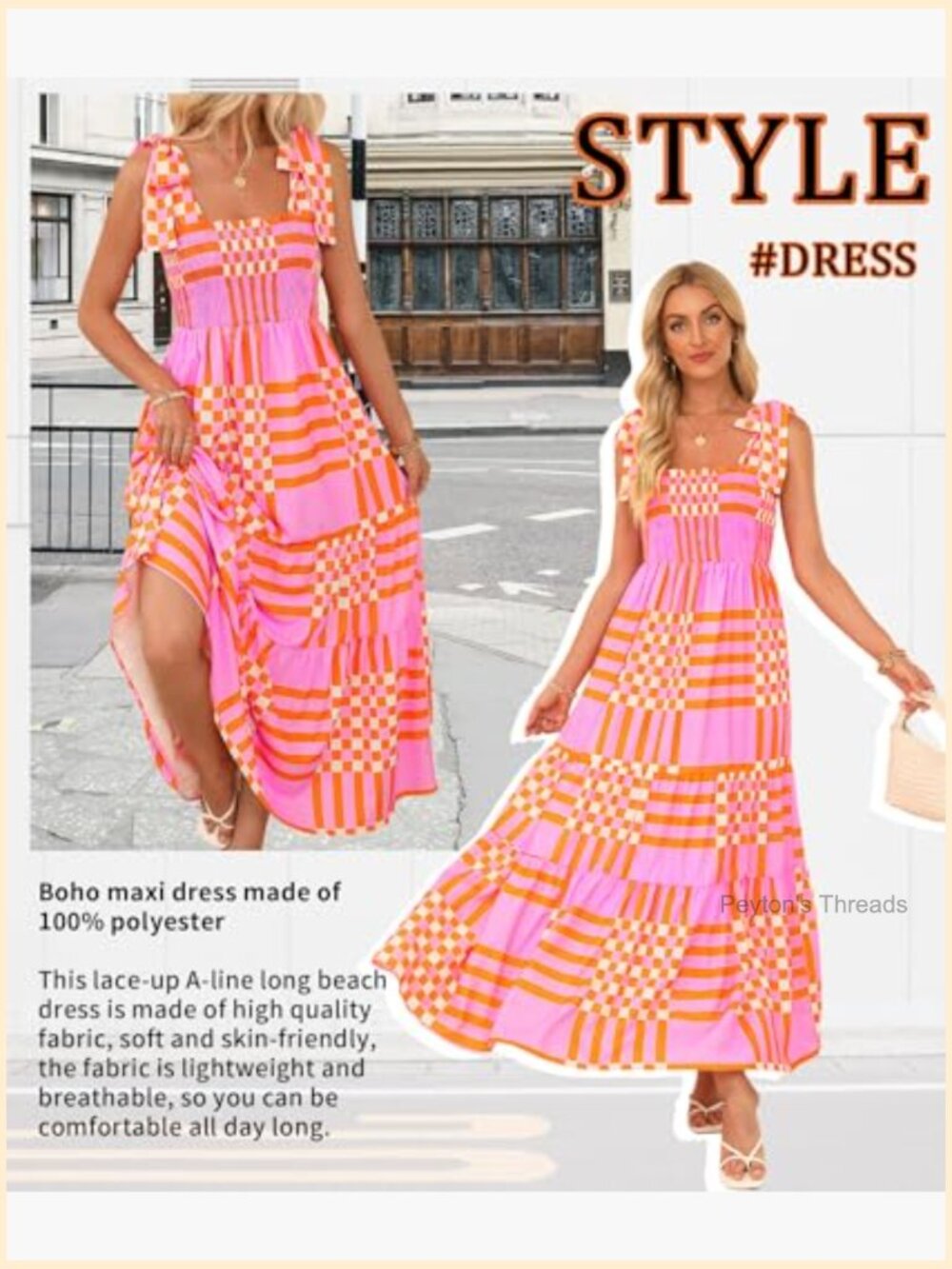 Women's Summer Maxi Dress Boho Spaghetti Straps Casual Long A-line Smocked - Picture 3 of 5